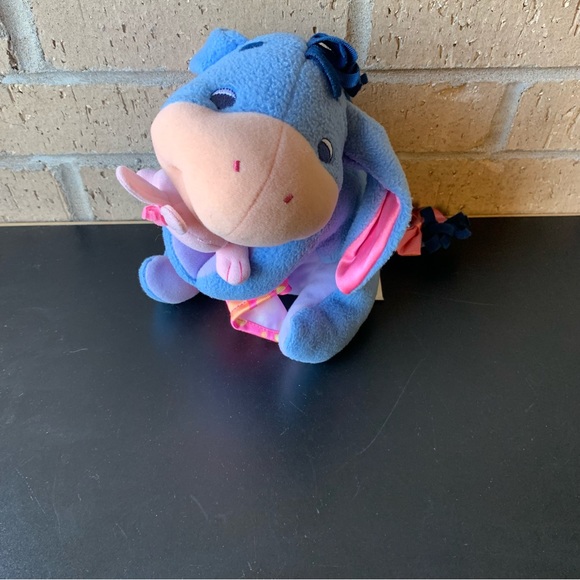 Disney Fisher Price Baby Eeyore Plush Toy Rattle Satin Blanket Ears 2004 - Picture 3 of 13